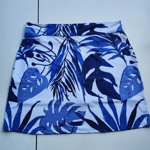 Ana Clare Active Womens Skort Blue White Palm Print Preppy Golf Athleisure XL